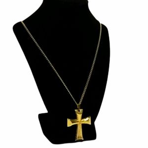 Vintage Thick Gold Tone Cross Necklace w/Pendant